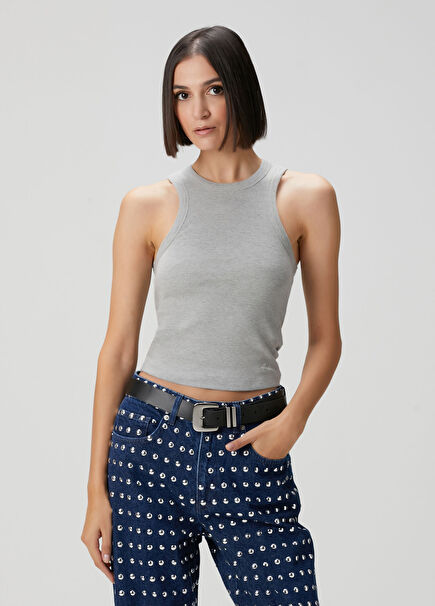 Gri Melanj Logo Nakışlı Atlet