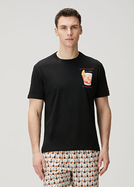 Portofino Black Embroidered T-Shirt