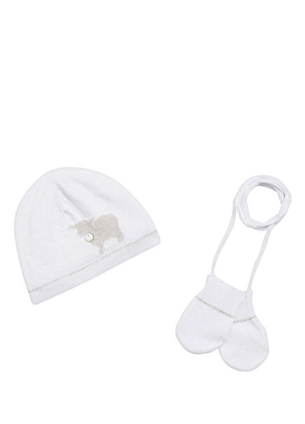 Soft Mavi Kuzu Figürlü Şapka ve Eldiven Erkek Bebek 2'li Set 