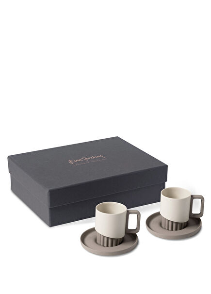 Korint Porselen 2li Tabaklı Kahve Fincanı Seti