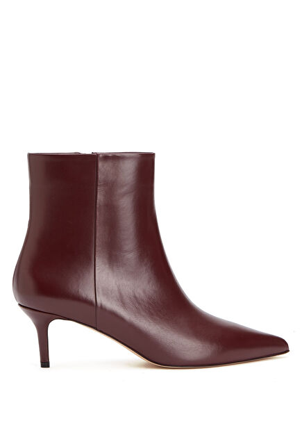 Bordo Kitten Heel Kadın Deri Bot
