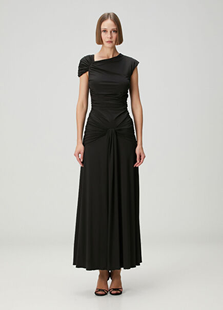 Black Asymmetrical Maxi Evening Dress