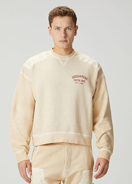 Cypro Loose Kırık Beyaz Logo Baskılı Sweatshirt