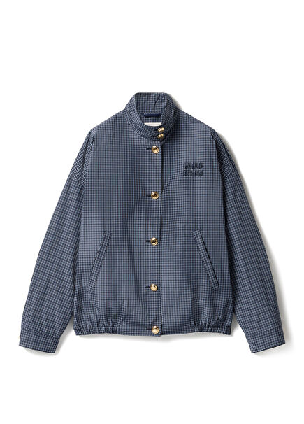 Blue Plaid Technical Fabric Women's Coat