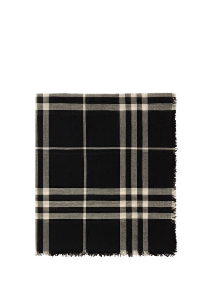 Check Black Wool Women's Scarf