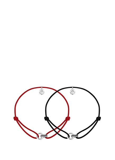 Linker Taşlı 2'li Çift İp 925 Ayar Gümüş Beyaz Altın Kaplama Unisex Bileklik