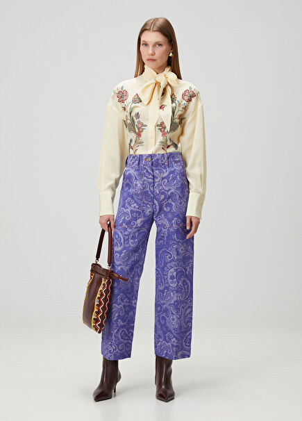 Mavi Etnik Desenli Jean Pantolon