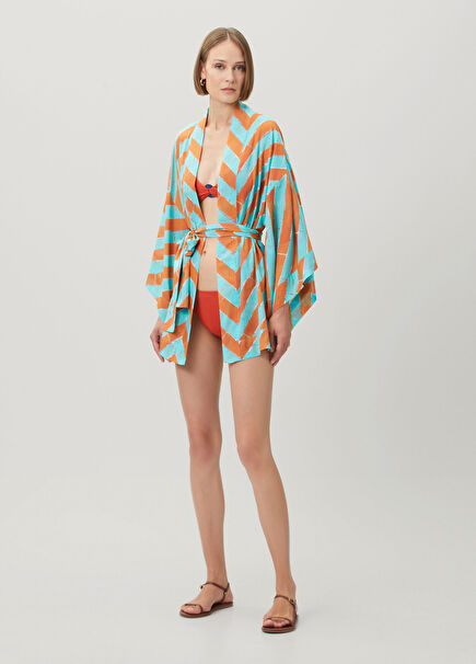 Turquoise Striped Kimono