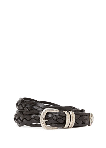 Black Braided Women's Leather Belt