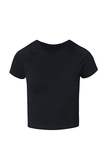 Athlete Crop Seamless Workout Black Short Sleeve Women's T-shirt