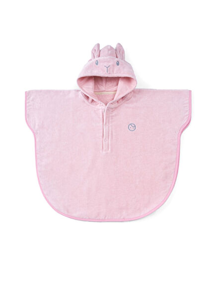 Pink Organic Cotton Baby Girl Towel Poncho with Rabbit Ears
