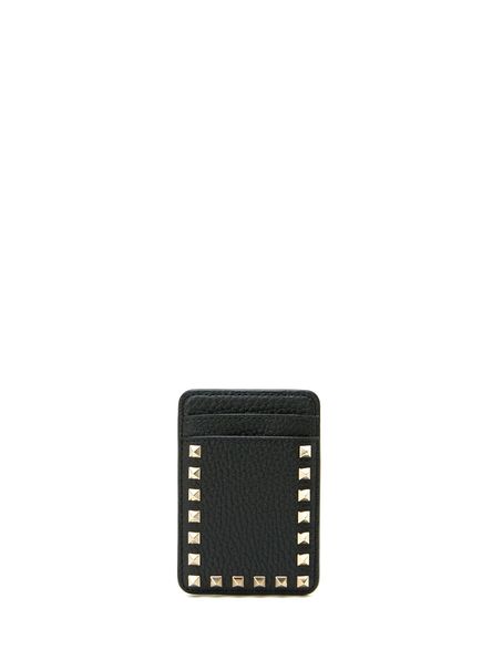 Rockstud Black Women's Leather Card Holder