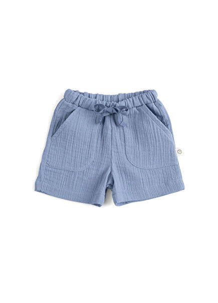 Blue Cotton Muslin Unisex Baby Shorts
