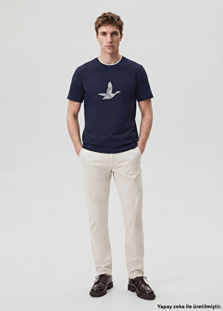 Regular Fit Lacivert Kaz Logolu T-shirt
