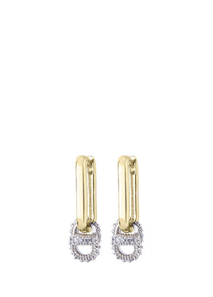 Double Bead Square Women's Gold Plated Earrings