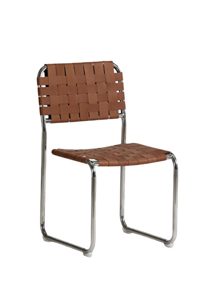 Metal Ayaklı Tasarım Kahverengi Deri Sandalye