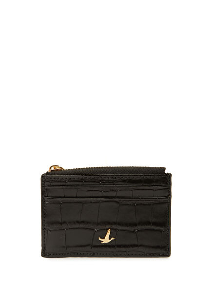 Siyah Krokodilli Kadın Deri Kartlık