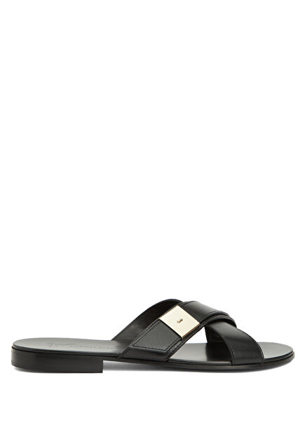 Black Men's Leather Slippers