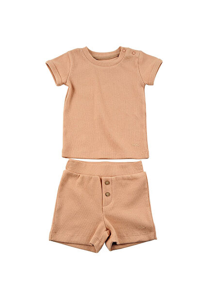 Pudra %100 Pamuk Kız Bebek / Çocuk T-shirt & Şort & Bandana 3'lü Set