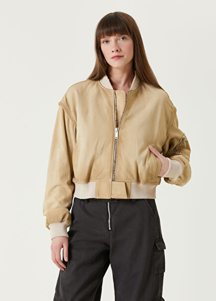 Camel Deri Bomber Ceket