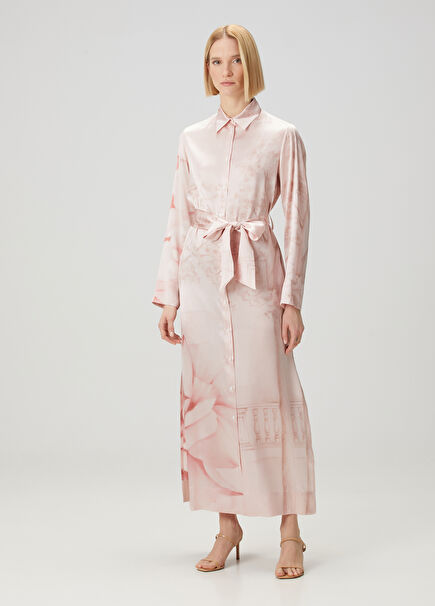 Pink Patterned Maxi Silk Dress