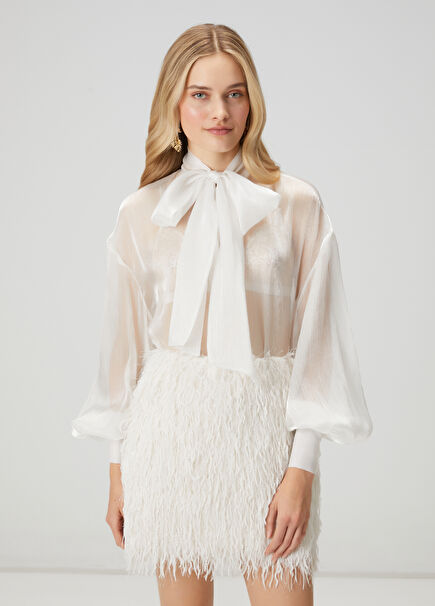 Kırık Beyaz Transparan Abiye Bluz