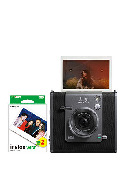 Instax Wide Evo Siyah Şipşak Anında Baskı Hybrid Fotoğraf Makinesi ve 20'li Film