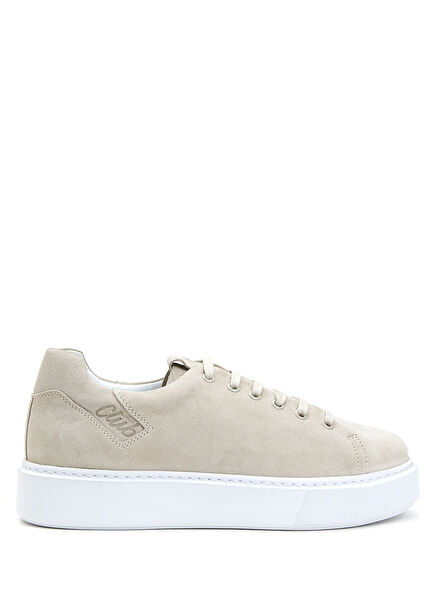 Bej Logolu Kadın Deri Sneaker
