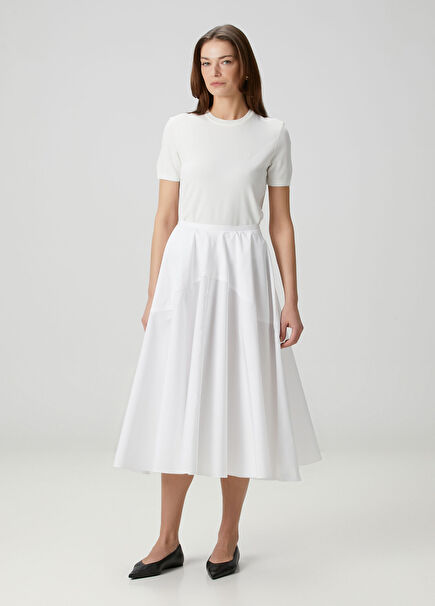 Maxime Beyaz Midi Poplin Etek