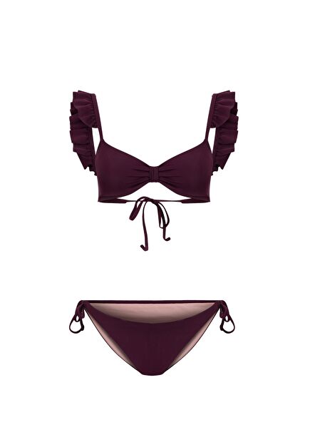 Katie Burgundy Frill Detailed Bikini Set