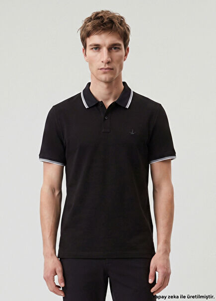 Black Comfort Fit Slim Ottomon Polo T-Shirt
