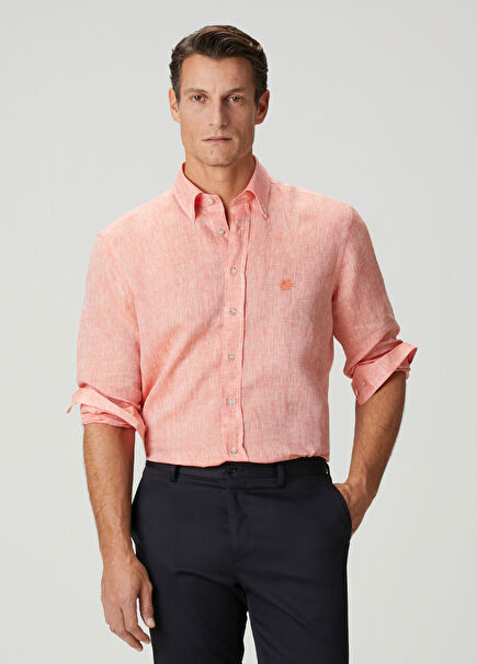 White Ethnic Patterned Linen Shirt