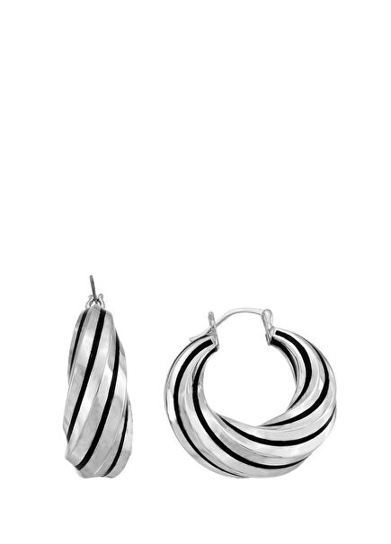 Siyah Mineli Whirling Kadın Gümüş Küpe