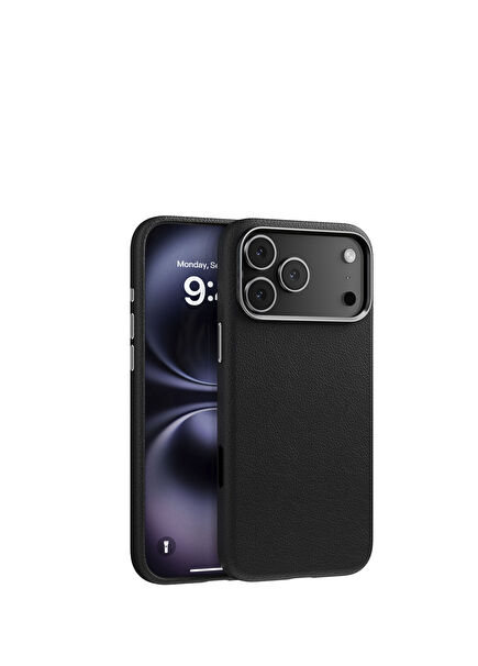 iPhone 17 Pro Leather Siyah Deri Magsafe Uyumlu Telefon Kılıfı