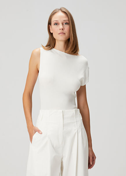 White Asymmetrical Collar Blouse