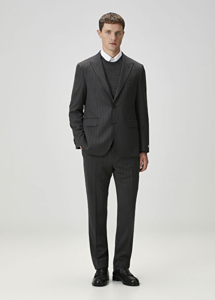 Drop 7 Antrasit Çizgi Desenli Yün Takım Elbise