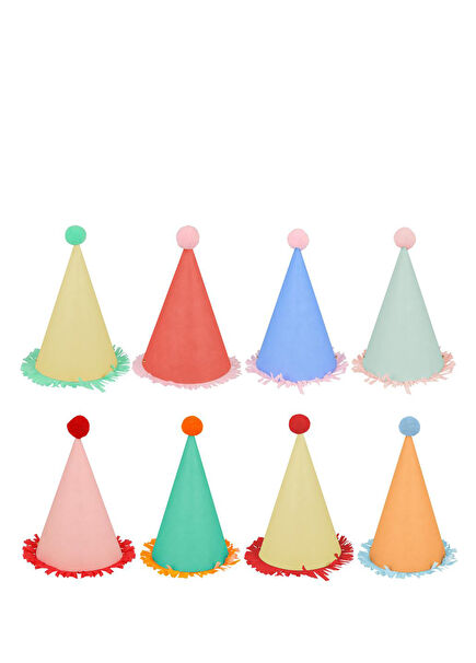 Large Party Hats 8'li Pon Ponlu Parti Şapkaları