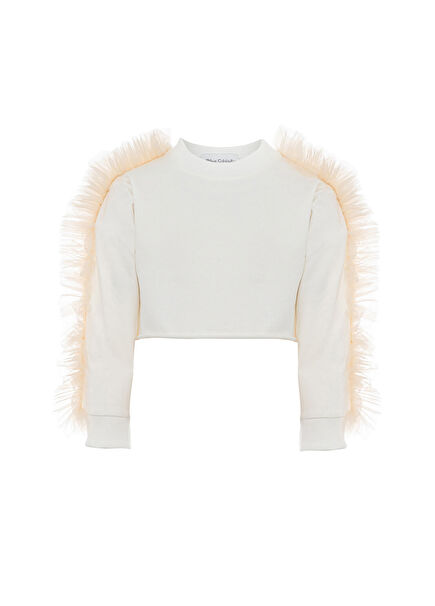 Ekru Crop Poppy Kız Çocuk Sweatshirt