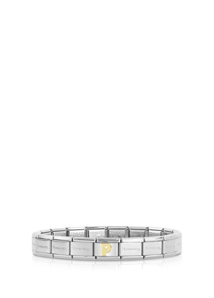 İtalyan Charm Gümüş 18 Ayar Altın P Harfi Çelik Unisex Bileklik 