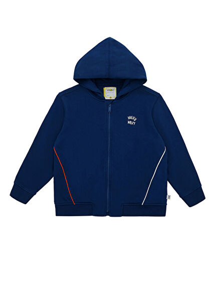 Lacivert Fermuarlı Kapüşonlu Erkek Çocuk Sweatshirt