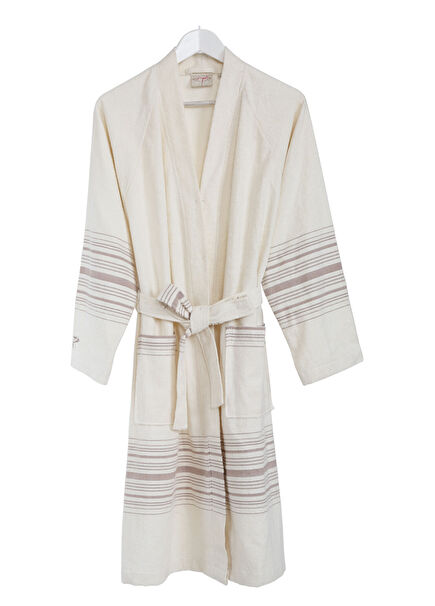 New Derin Pamuklu Ekru Spa Bornoz