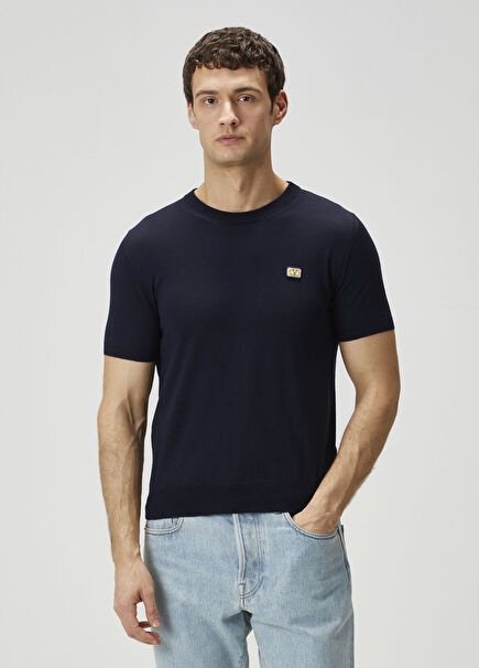 VLogo Lacivert Kısa Kollu Yün Triko