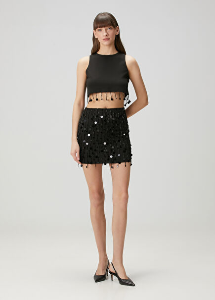Ariana Black Beaded Evening Skirt
