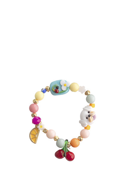 Köpek Kiraz Figürlü Cam Murano Boncuklu Kız Çocuk Bileklik