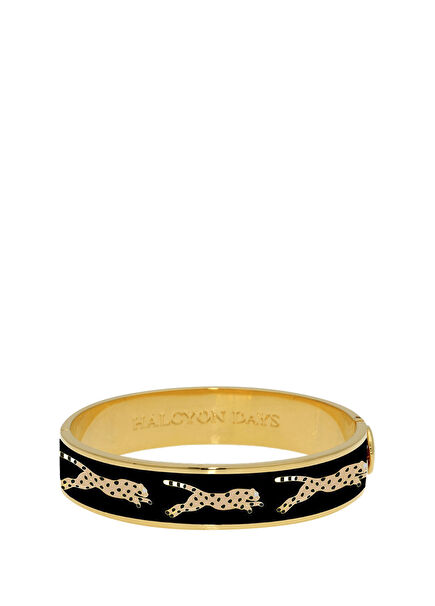 Leopard Black Gold Hinged Women's Bracelet