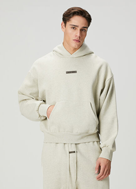 Stone Hooded Logo Detail Sweatshirt