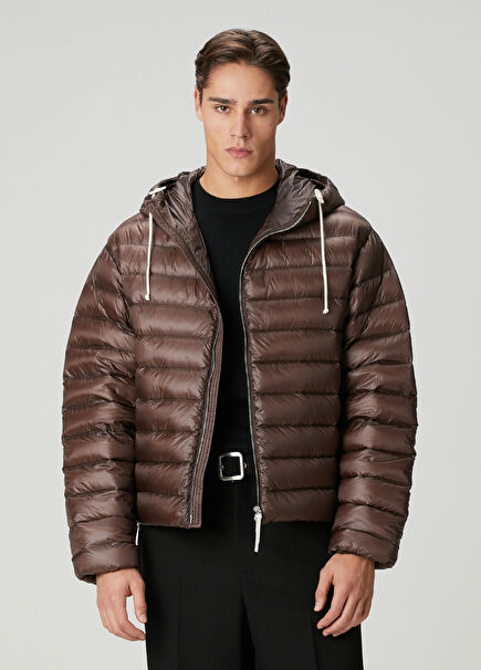 Bordo Kapüşonlu Puff Mont