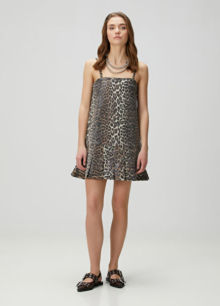 Leopard Print Organic Cotton Mini Denim Dress