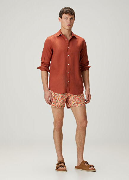 Orange Ethnic Patterned Swimsuit