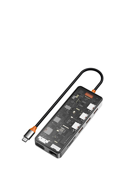 CB011 11 in 1 Şeffaf Type-C Hub Çoklayıcı 100W 